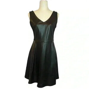 Lou Andrea Black Leather Dress V Neck Fit & Flare Short Mini Soft Lamb 40 M 8